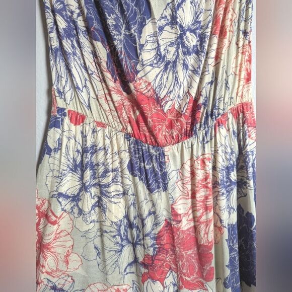 Magazine Cream Ruby Red & Blue Cotton Knit Floral Sleeveless Jumpsuit Womens M - Picture 4 of 4